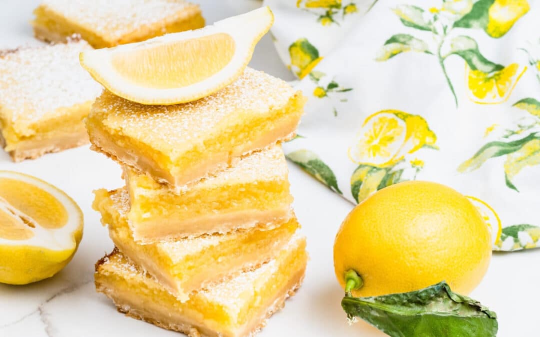 meyer lemon bars on table