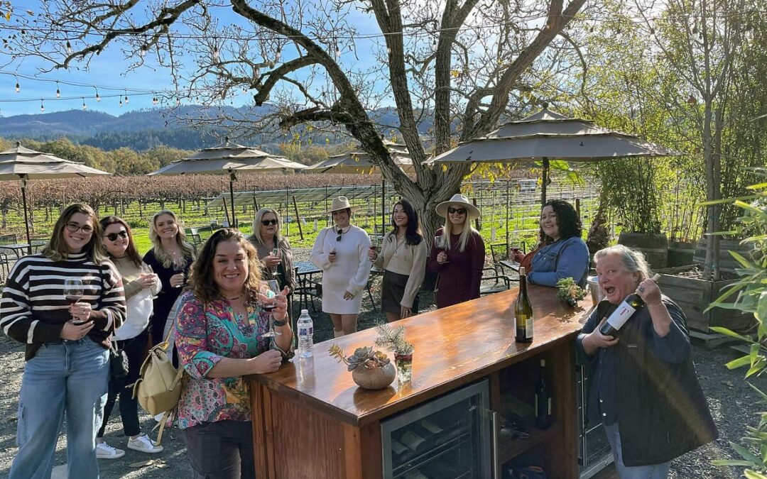 people wine tasting outside