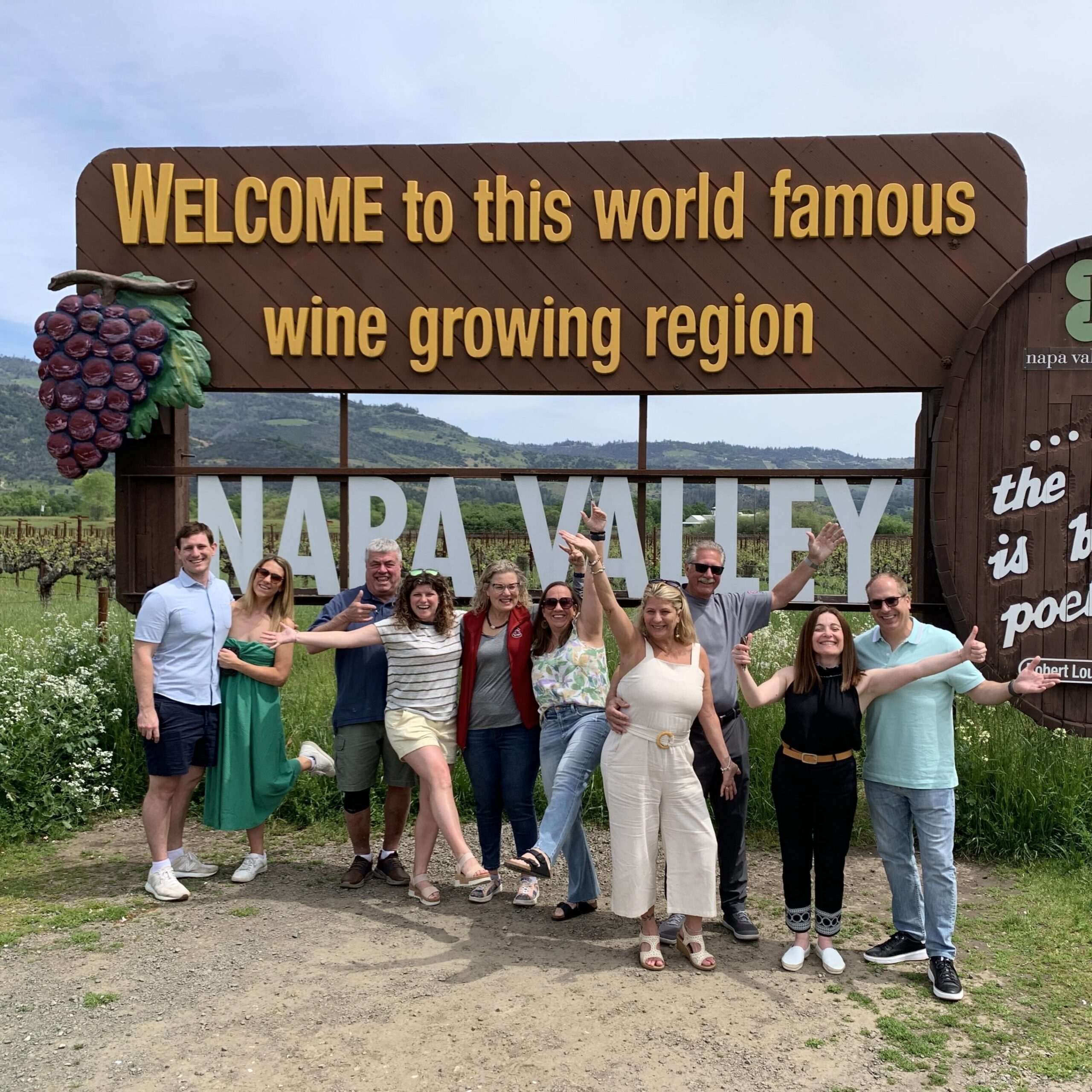 Napa Valley Sign with Platypus Tours Guests